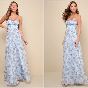 LULU's Floral Sexy Flowy Prom Wedding Chic Bustier Maxi Dress NWOT